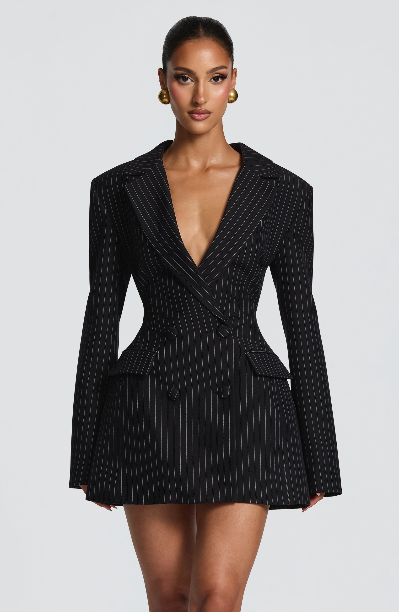 Elvira Mini Dress – Black Pinstripe