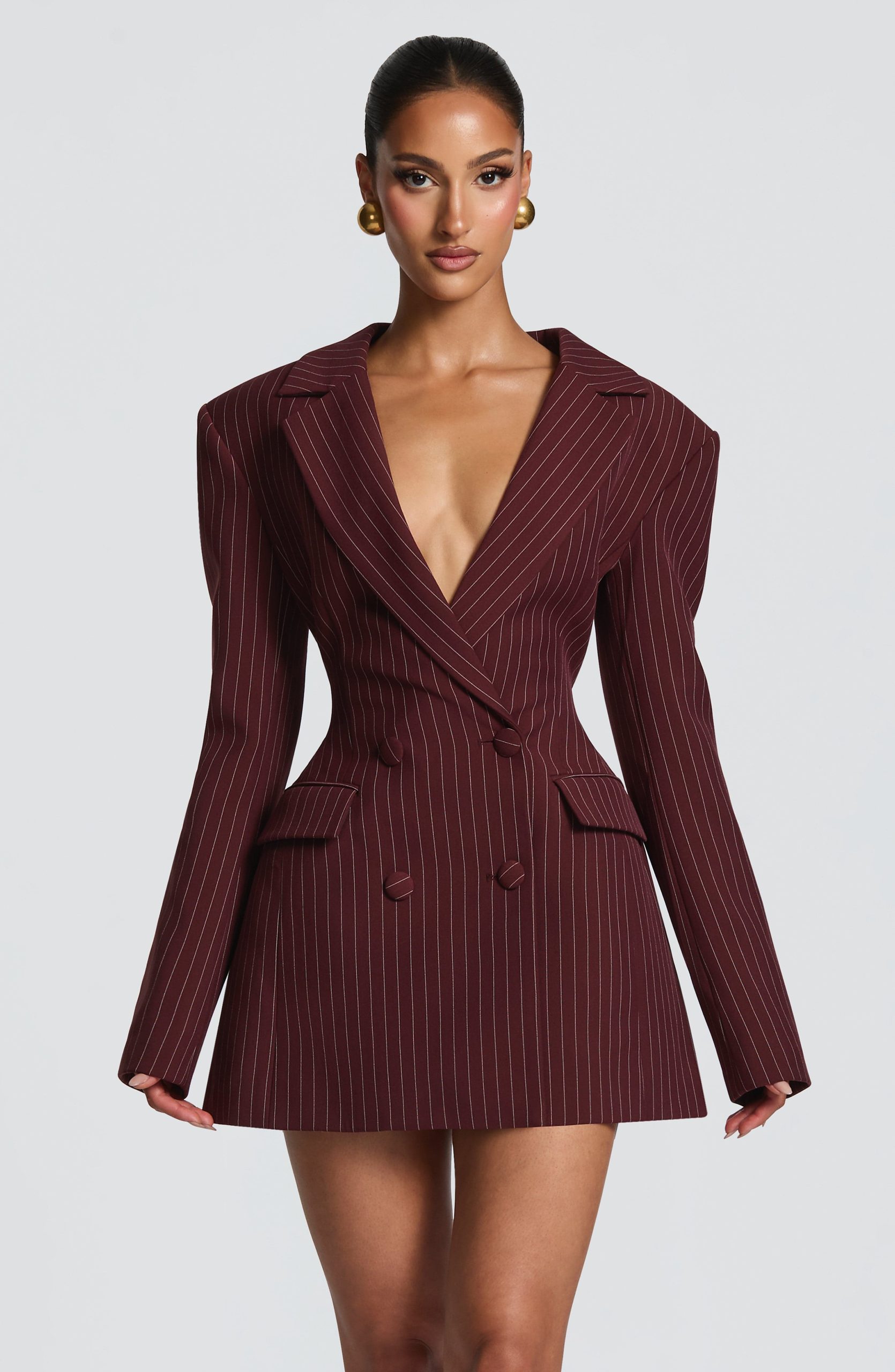 Elvira Mini Dress – Burgundy Pinstripe