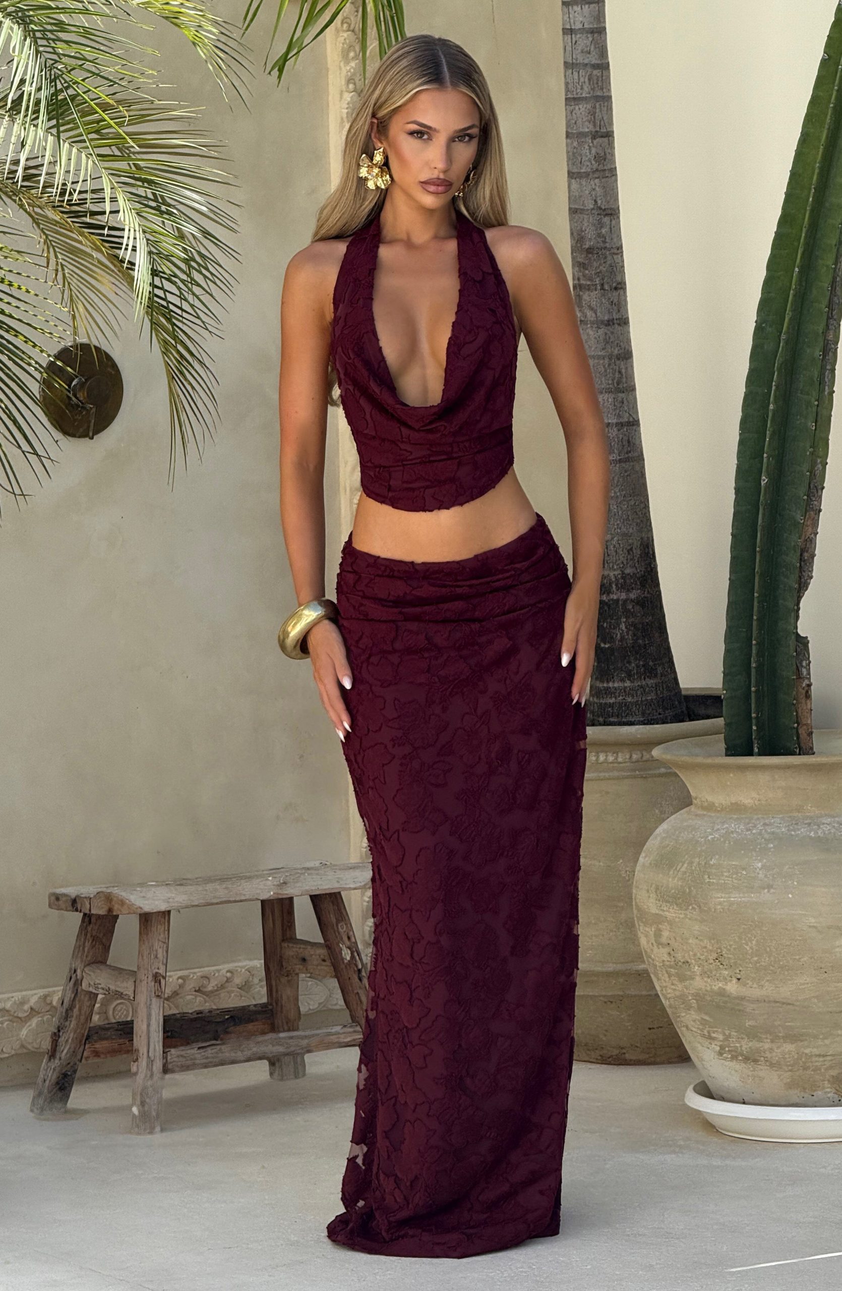 Myra Maxi Skirt – Cherry Lacquer