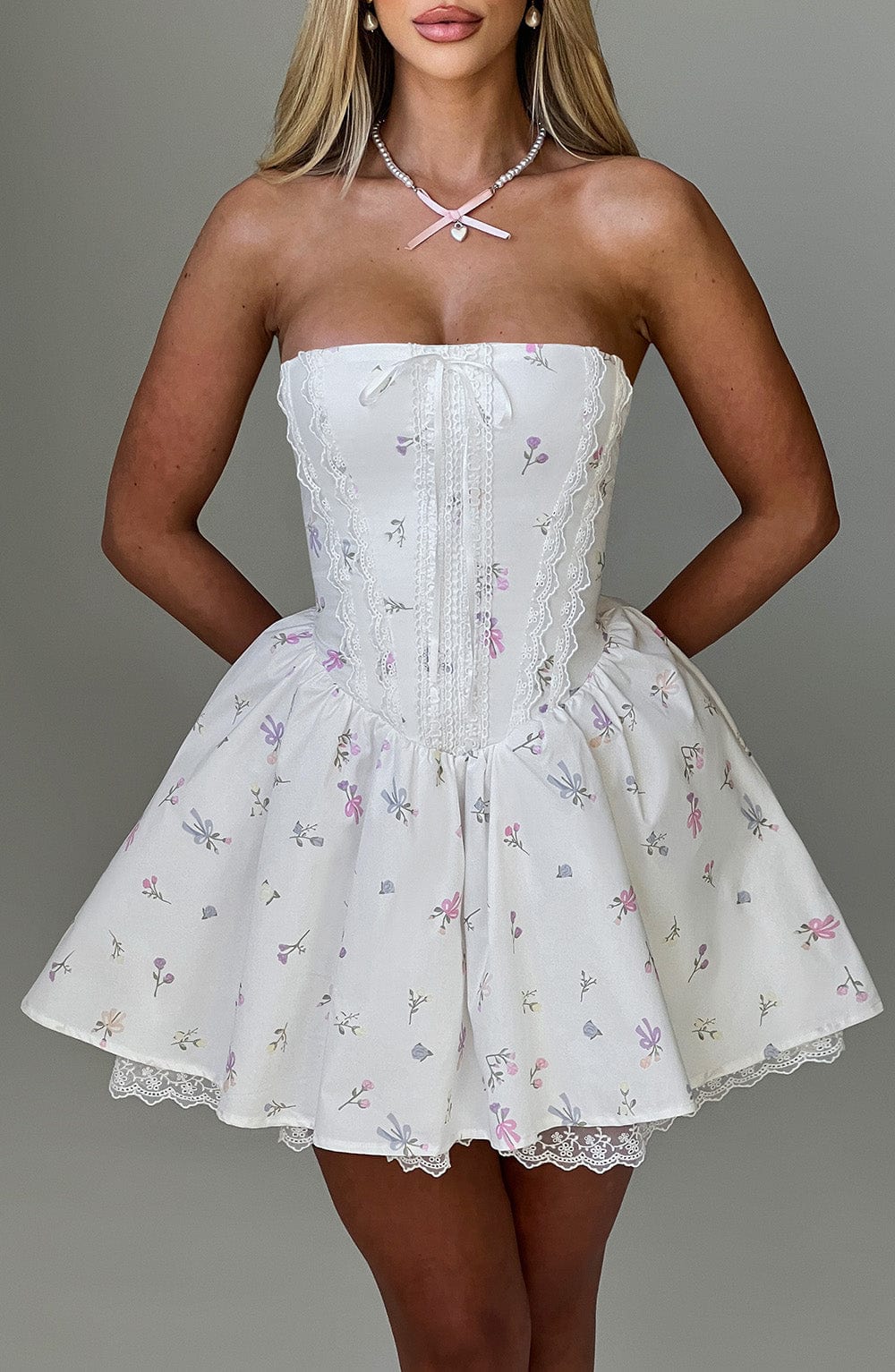 Evie Mini Dress – White Multi Floral Print