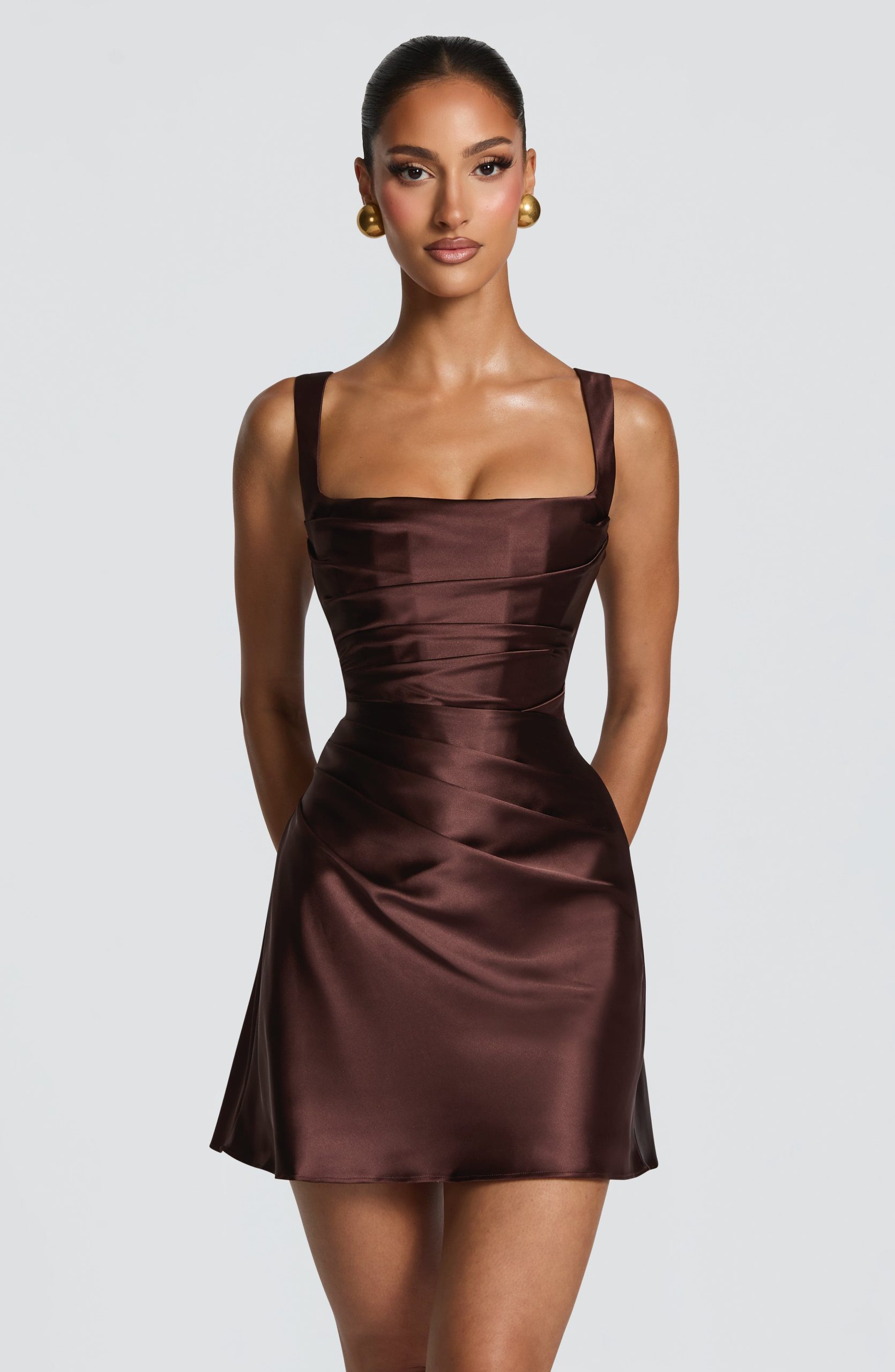 Calanthe Mini Dress – Plum Brown
