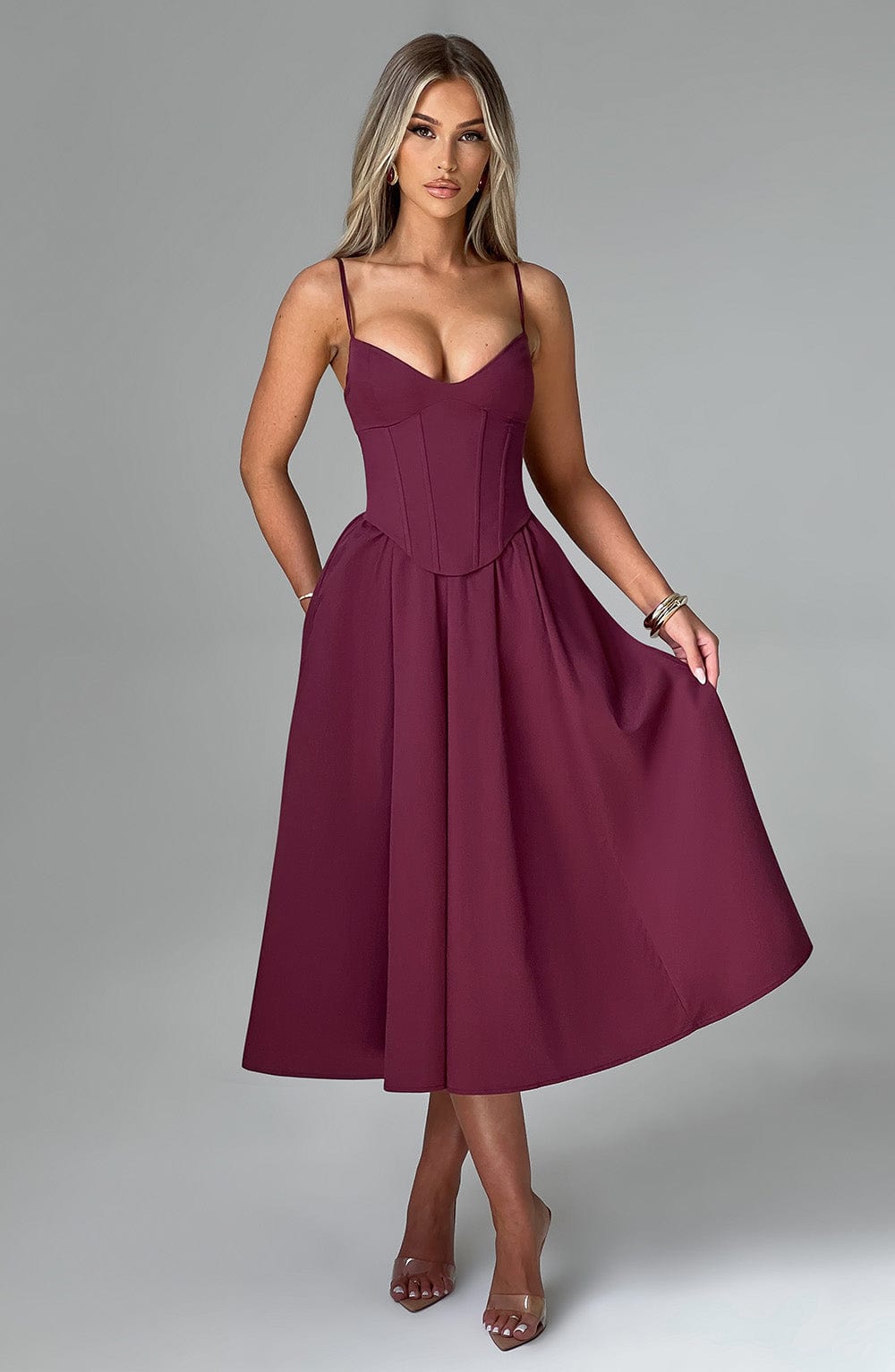 Mariella Midi Dress – Cherry Lacquer